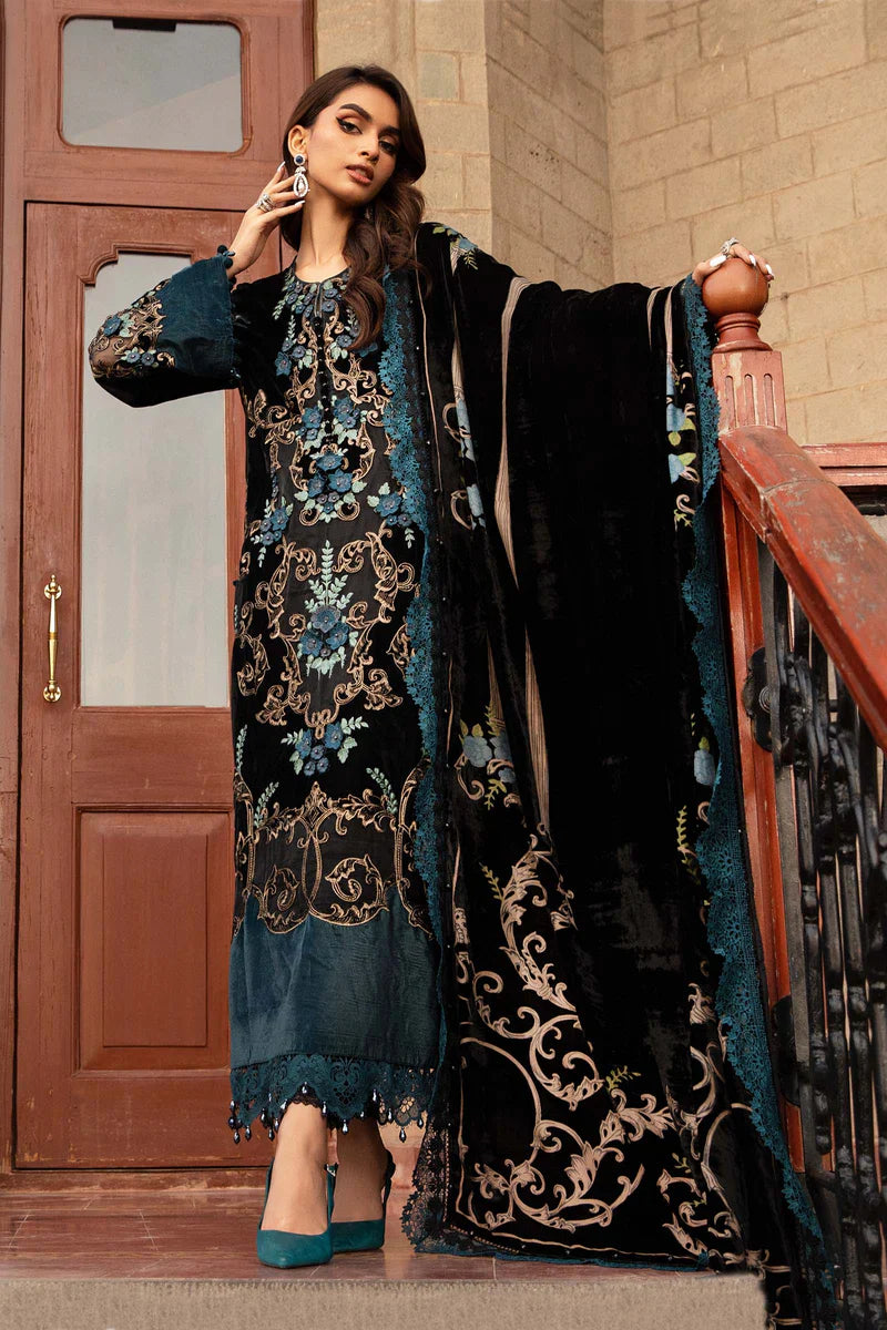 3PC Embroidered Velvet Dress with Plachi Velvet Shawl - VL995