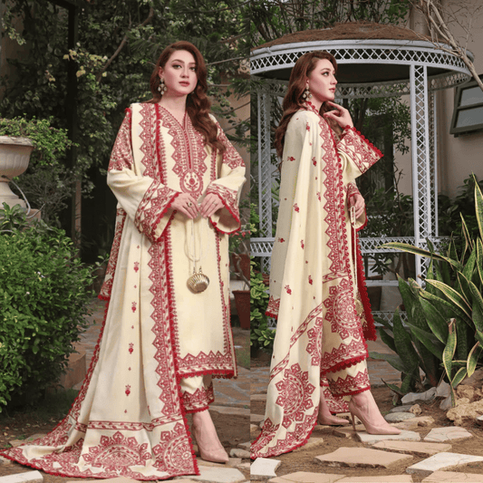Asim Jofa - Winter 3PC Dhanak Embroidered Suit - VL1173