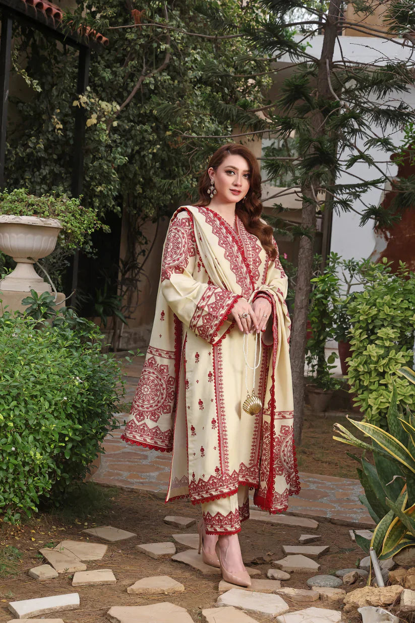 Asim Jofa - Winter 3PC Dhanak Embroidered Suit - VL1173