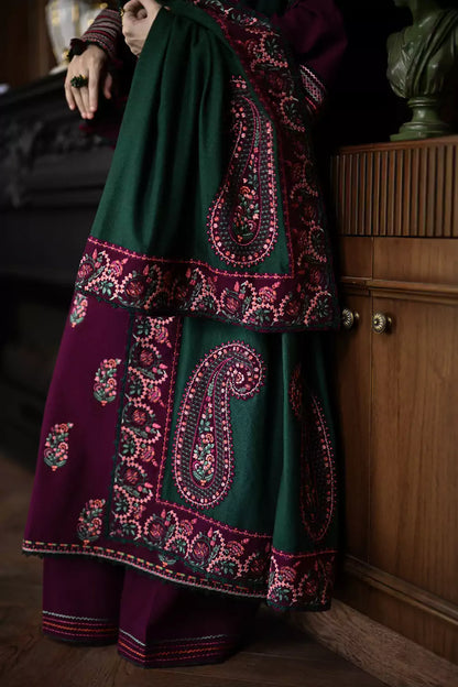 JAZMIN - 3PC DHANAK EMBROIDERED SHIRT WITH DHANAK EMBROIDERED SHAWL AND TROUSER - VL1240