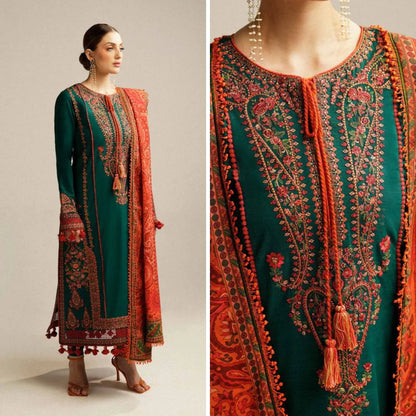 Hussain Rehar 3 Piece Embroidered Dhanak Suit - VL937