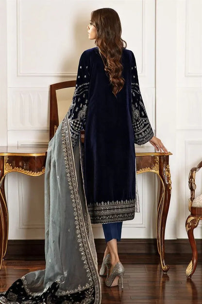 Baroque- Winter 3PC Velvet Embroidered Suit - VL971