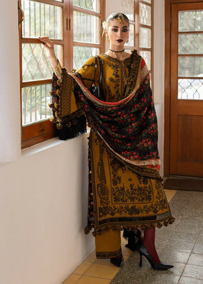 Hussain Rehar -3PC DHANAK EMBROIDERED SHIRT WITH COURTRAI WOOL PRINT SHAWL - Vl1274