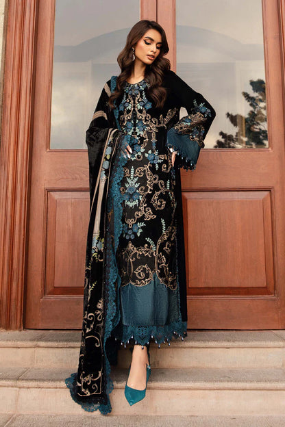 3PC Embroidered Velvet Dress with Plachi Velvet Shawl - VL995
