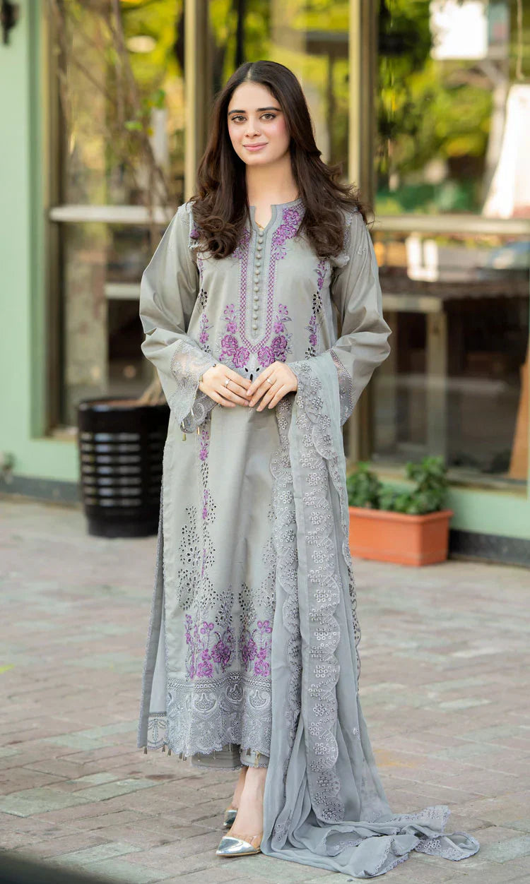 Mushq - 3PC Dhanak ChickenKari Embroidered Suit - VL1022