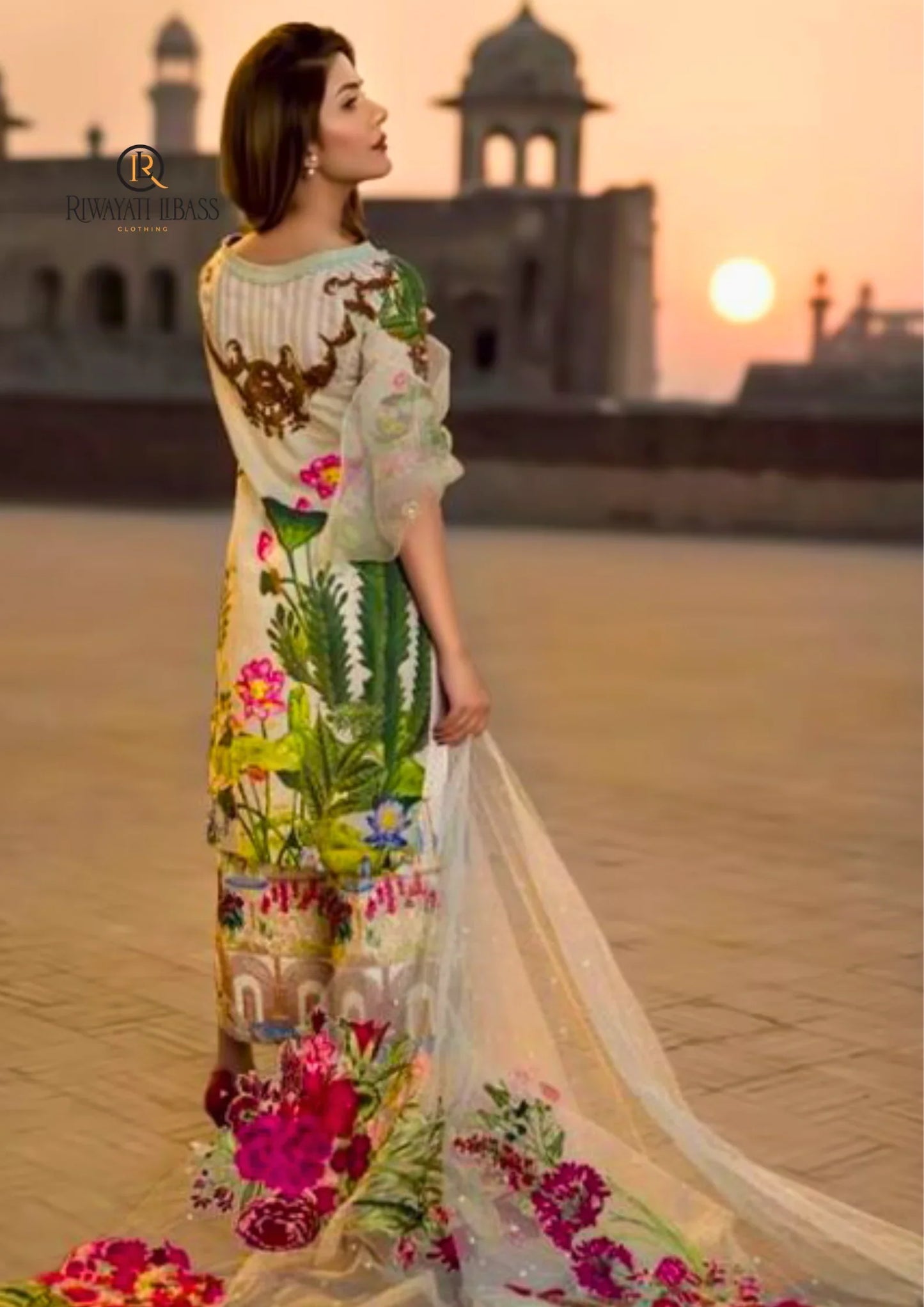 Lawn 3-Pcs Printed Plus Heavy Embroidered With Organza Dupatta. VL759