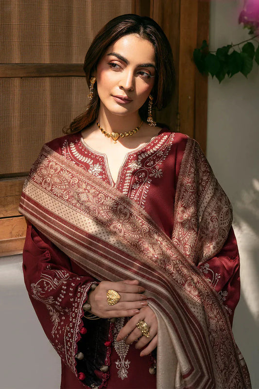 IZEL-3PC DHANAK EMBROIDERED SHIRT WITH COURTRAI PRINTED SHAWL - VL1273