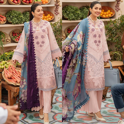 MUSHQ 3PC EMBROIDERED LAWN SUIT WITH PURE CHIFFON DUPATTA VL419