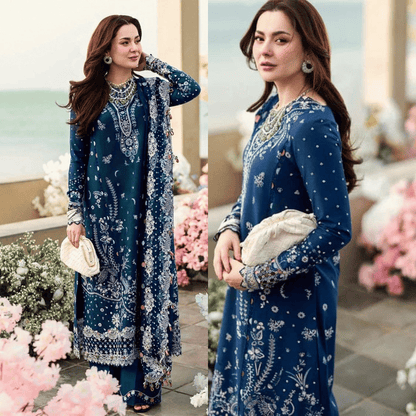 QALAMKAR Dhanak Full Embroidered Chikankari 3PC Suite - VL1115