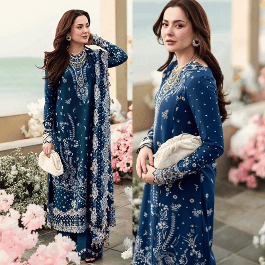 QALAMKAR Dhanak Full Embroidered Chikankari 3PC Suite - VL1115