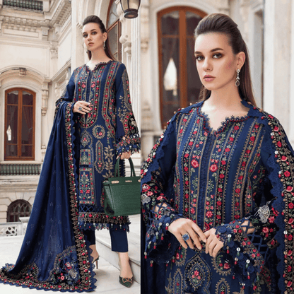 Maria.B- Winter 3PC Dhanak Embroidered Suit - VL1182