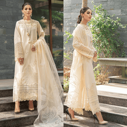 Chikenkari Qalamkar Embroidered Lawn Three Piece - VL1020