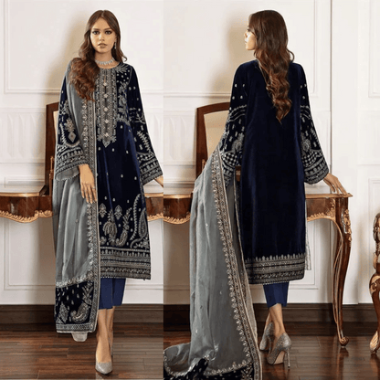 Baroque- Winter 3PC Velvet Embroidered Suit - VL971