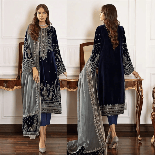 Baroque- Winter 3PC Velvet Embroidered Suit - VL971