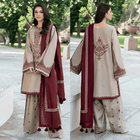 Baroque - 3PC Dhanak Embroidered Suit - VL912
