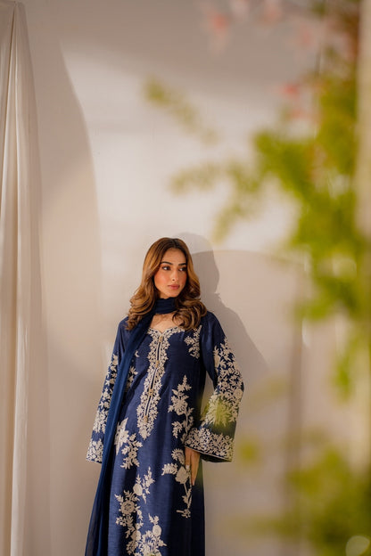 Summer Unstitched 3PCs Embroidered Lawn Dress With Manaar Dupatta - VL1306