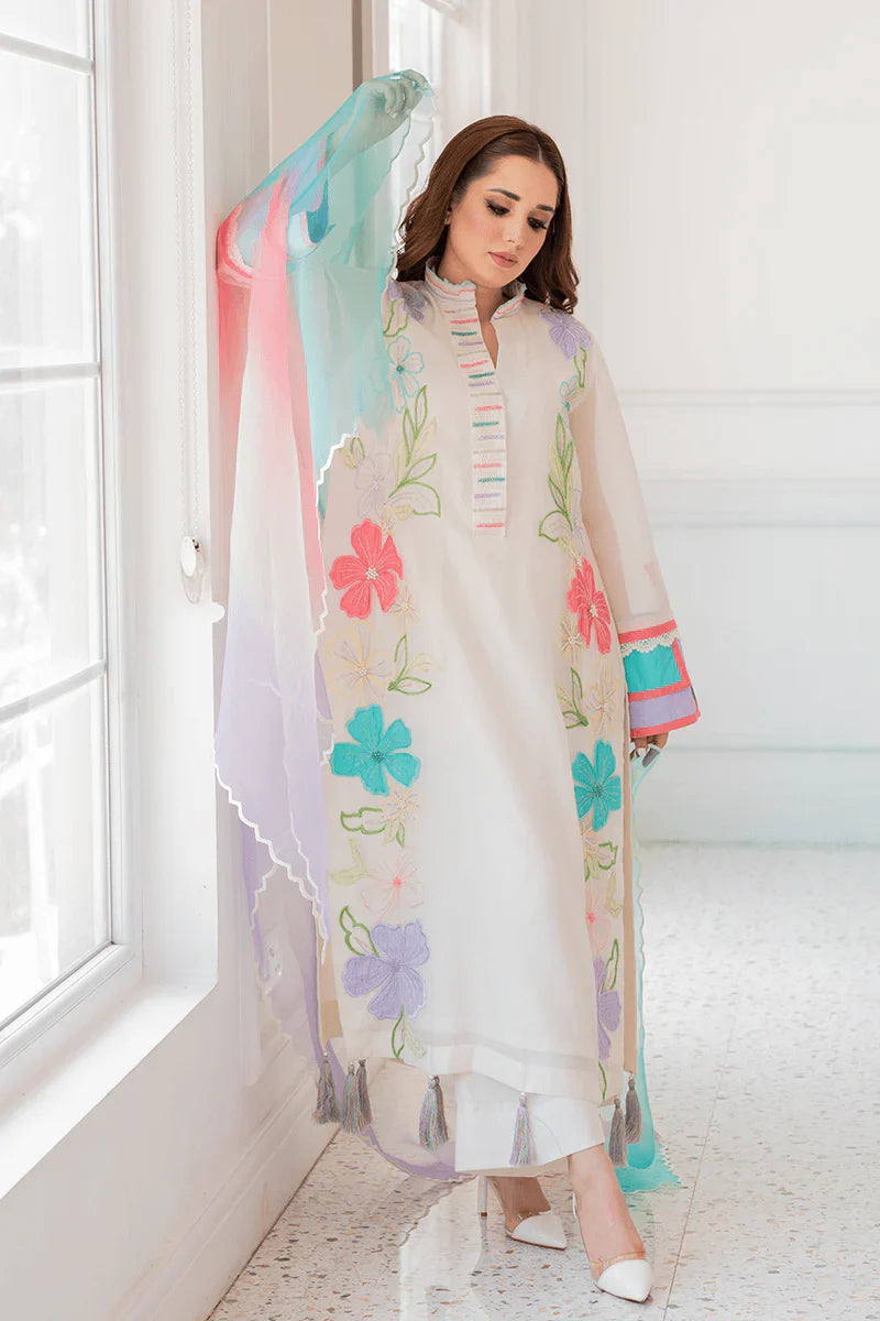 Summer Unstitched 3PCs Embroidered Lawn Dress With Diamond Monar Dyed Dupatta VL828