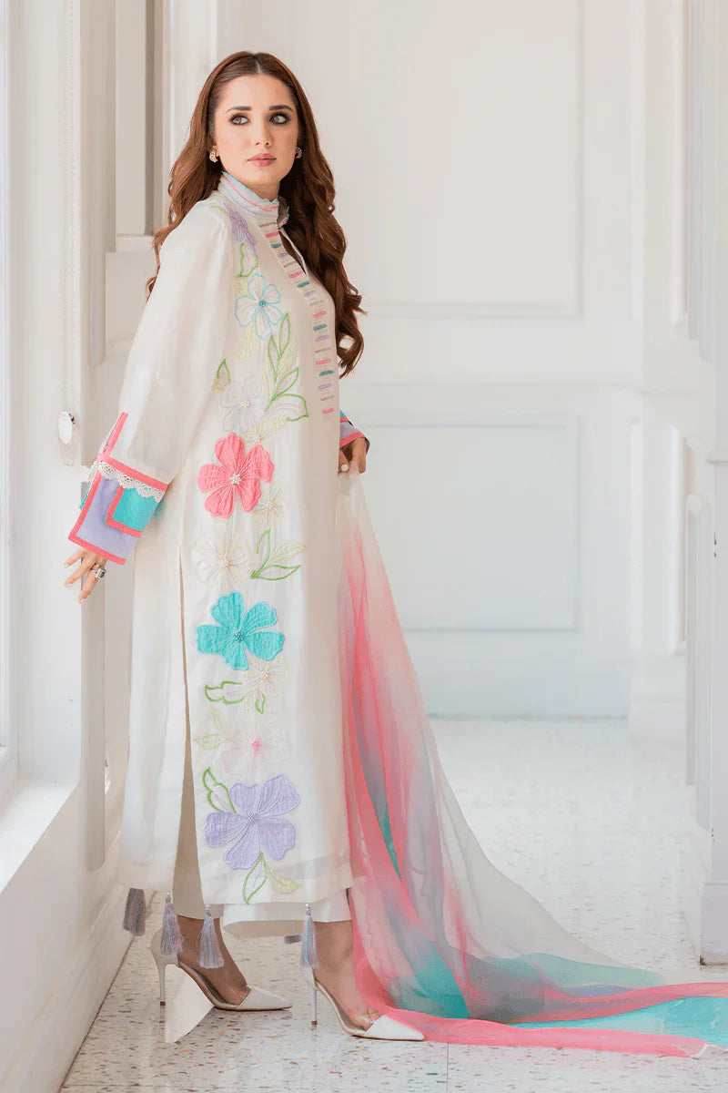 Summer Unstitched 3PCs Embroidered Lawn Dress With Diamond Monar Dyed Dupatta VL828