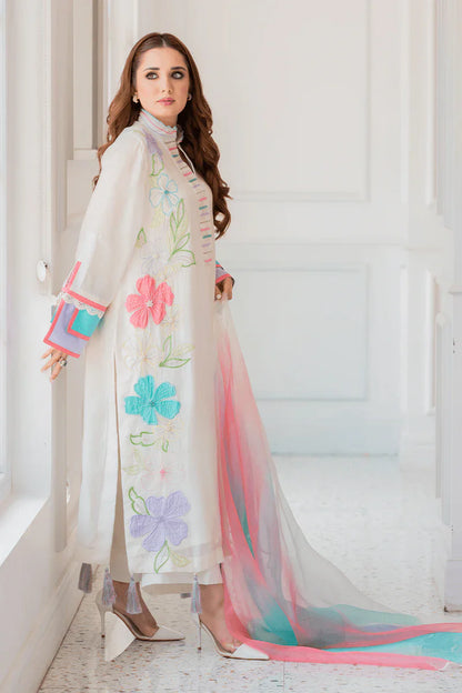 Summer Unstitched 3PCs Embroidered Lawn Dress With Diamond Monar Dyed Dupatta VL828