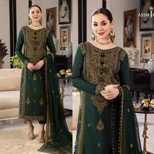 Asim Jofa, unstitched 3 piece embroidered Dhnak Winter suit