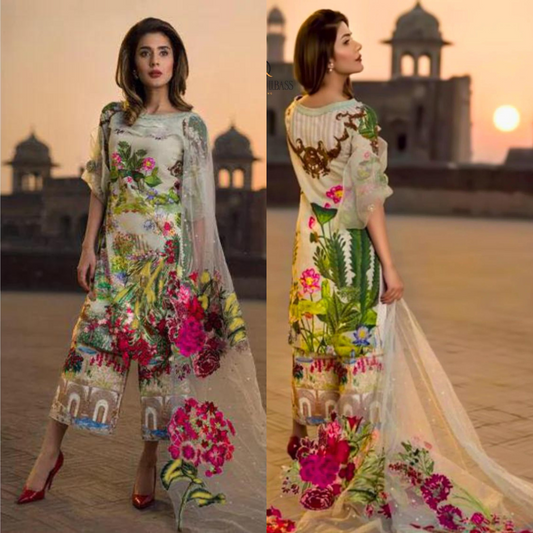 Lawn 3-Pcs Printed Plus Heavy Embroidered With Organza Dupatta. VL759