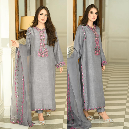 Summer Unstitched 3PCs Embroidered Lawn Dress With Monar Embroidered Dupatta VL827