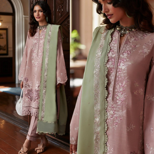Zaha, unstitched 3 piece embroidered summer suit VL887