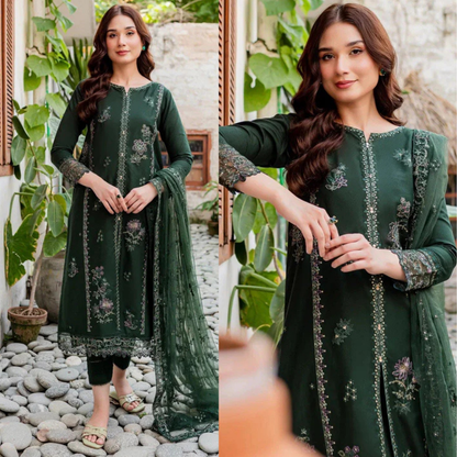 Batik, unstitched 3 piece embroidered summer suit. VL894